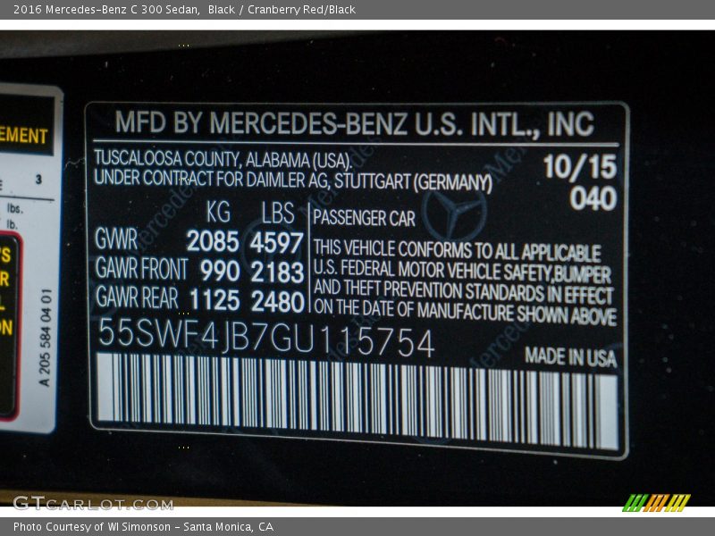 Black / Cranberry Red/Black 2016 Mercedes-Benz C 300 Sedan