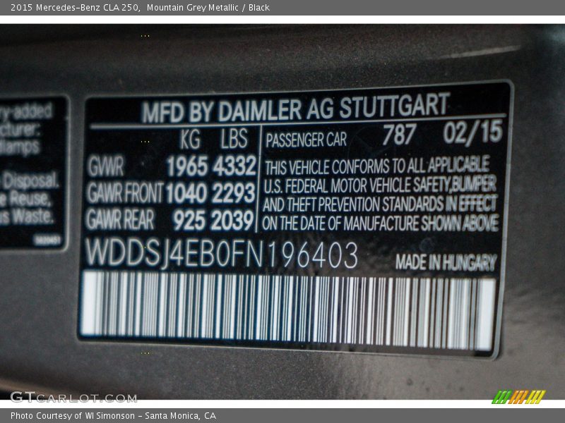 Mountain Grey Metallic / Black 2015 Mercedes-Benz CLA 250