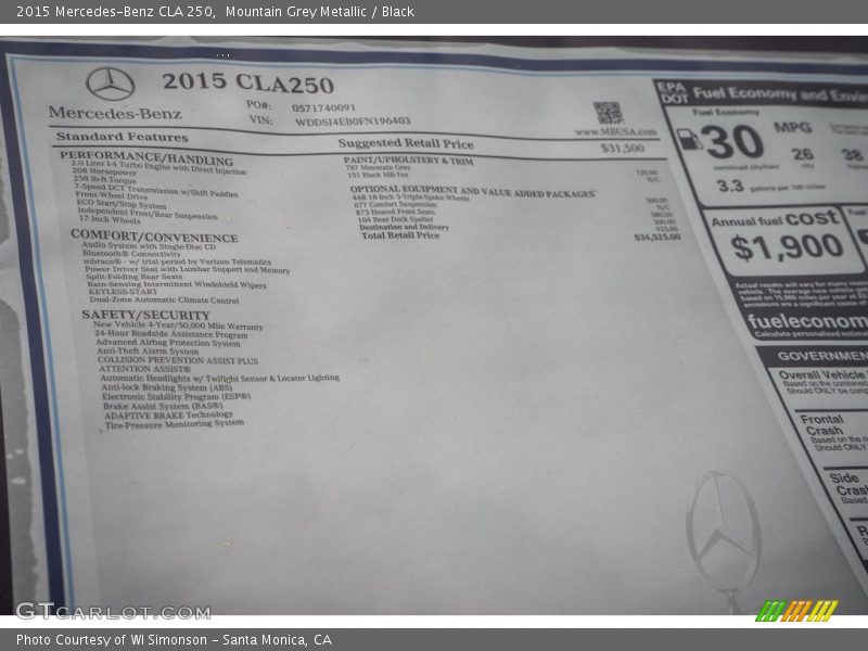 Mountain Grey Metallic / Black 2015 Mercedes-Benz CLA 250
