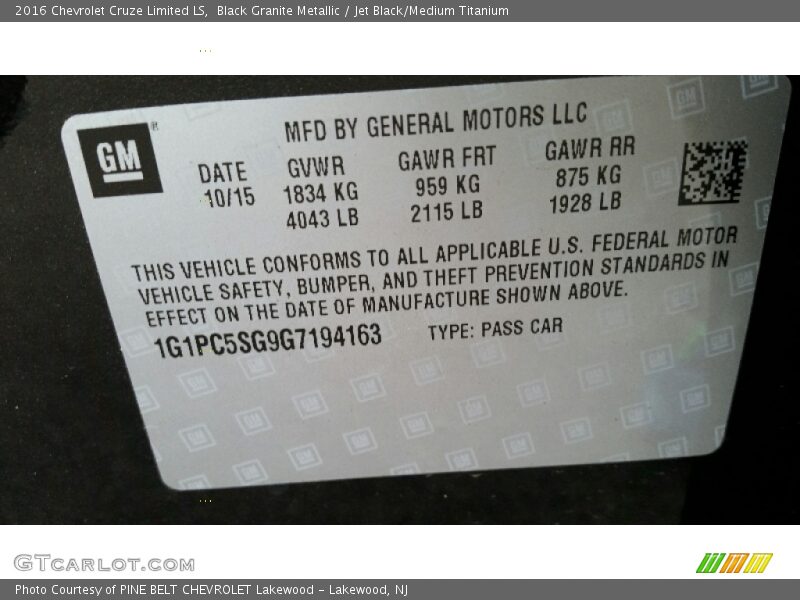 Black Granite Metallic / Jet Black/Medium Titanium 2016 Chevrolet Cruze Limited LS