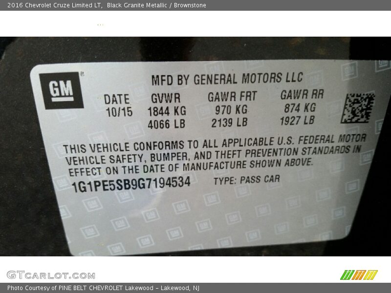 Black Granite Metallic / Brownstone 2016 Chevrolet Cruze Limited LT