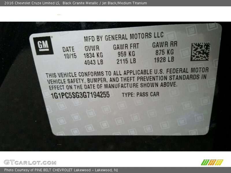 Black Granite Metallic / Jet Black/Medium Titanium 2016 Chevrolet Cruze Limited LS