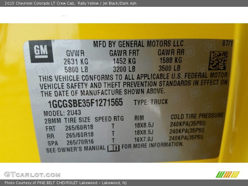 Rally Yellow / Jet Black/Dark Ash 2015 Chevrolet Colorado LT Crew Cab