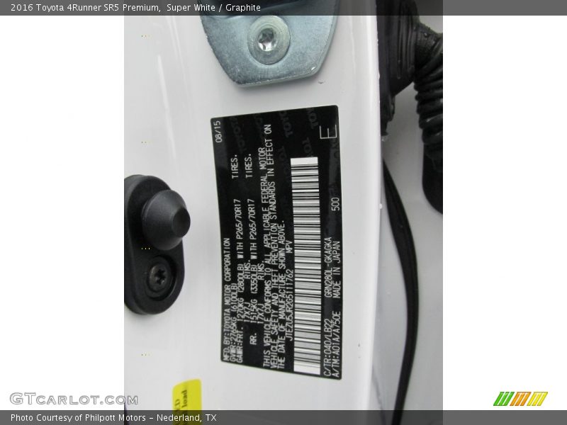 Super White / Graphite 2016 Toyota 4Runner SR5 Premium