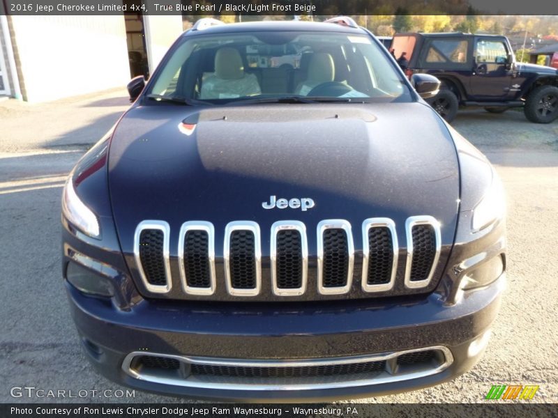 True Blue Pearl / Black/Light Frost Beige 2016 Jeep Cherokee Limited 4x4