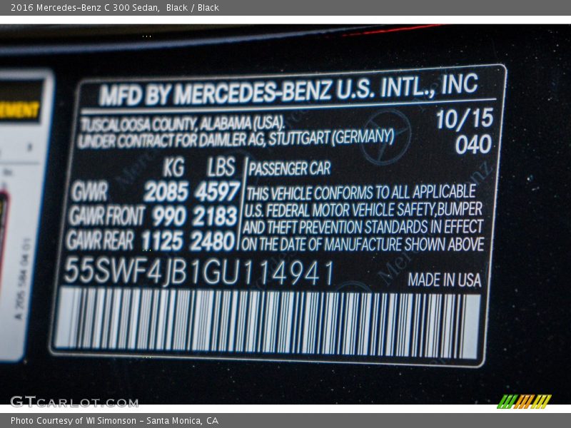 Black / Black 2016 Mercedes-Benz C 300 Sedan