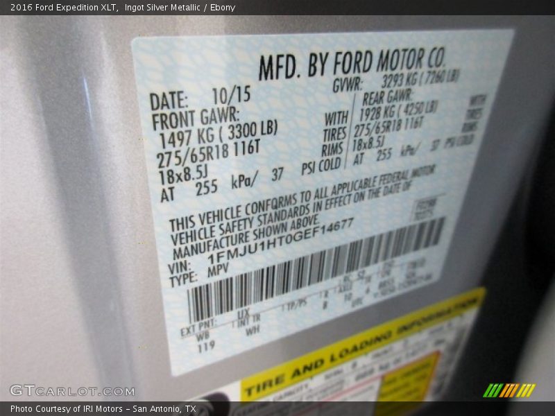 2016 Expedition XLT Ingot Silver Metallic Color Code UX