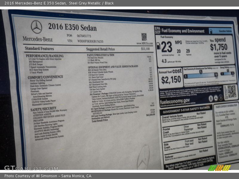 Steel Grey Metallic / Black 2016 Mercedes-Benz E 350 Sedan
