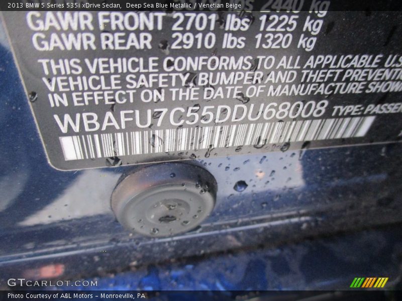 Deep Sea Blue Metallic / Venetian Beige 2013 BMW 5 Series 535i xDrive Sedan