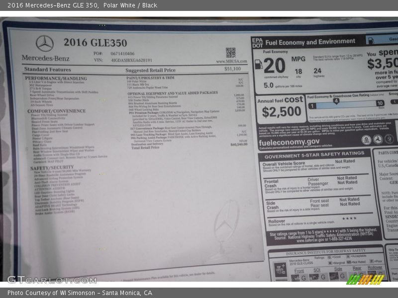 Polar White / Black 2016 Mercedes-Benz GLE 350