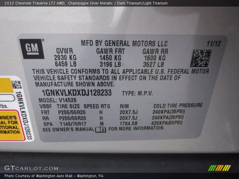 Champagne Silver Metallic / Dark Titanium/Light Titanium 2013 Chevrolet Traverse LTZ AWD