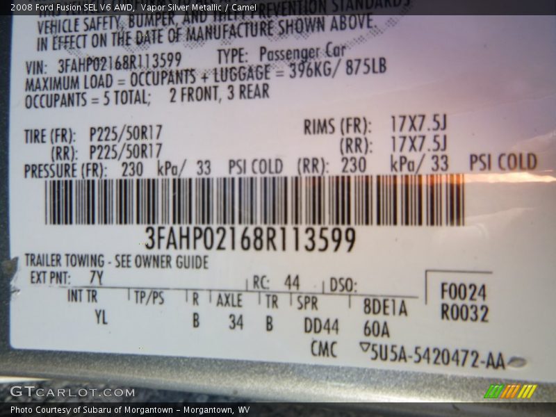 Vapor Silver Metallic / Camel 2008 Ford Fusion SEL V6 AWD