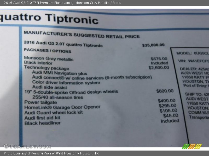  2016 Q3 2.0 TSFI Premium Plus quattro Window Sticker
