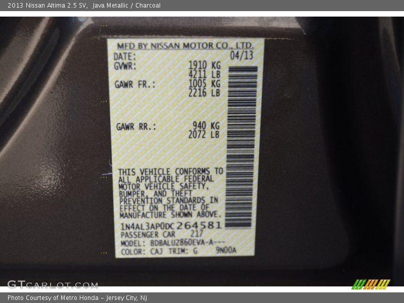 Java Metallic / Charcoal 2013 Nissan Altima 2.5 SV