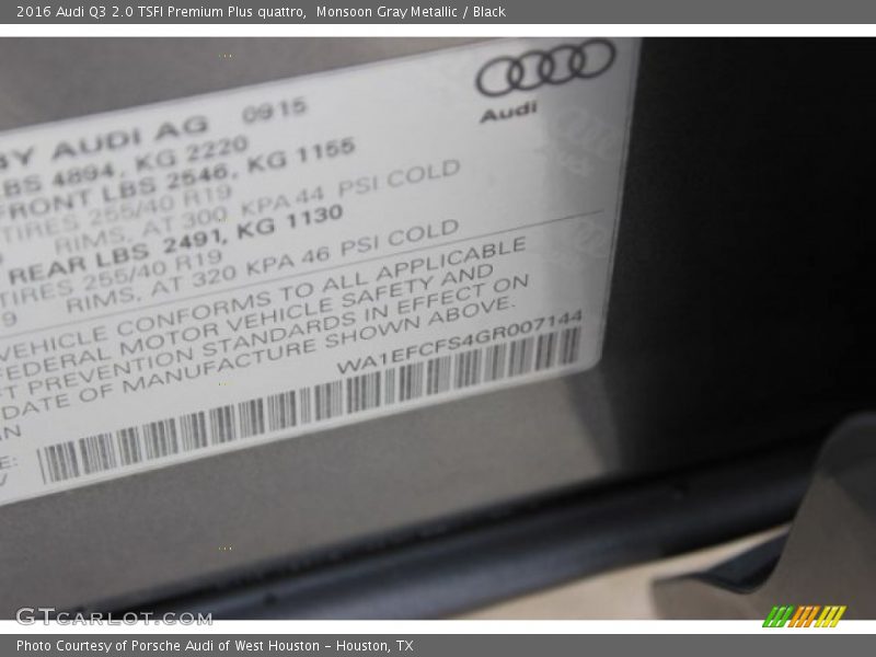 Monsoon Gray Metallic / Black 2016 Audi Q3 2.0 TSFI Premium Plus quattro
