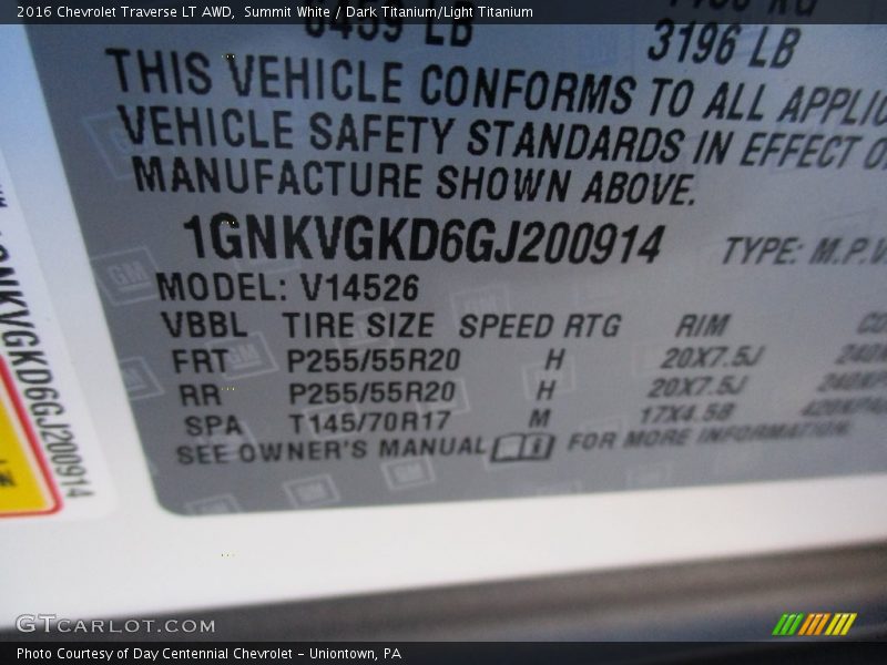 Summit White / Dark Titanium/Light Titanium 2016 Chevrolet Traverse LT AWD