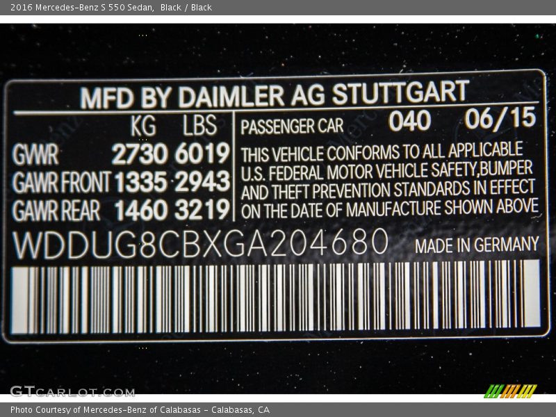 Black / Black 2016 Mercedes-Benz S 550 Sedan