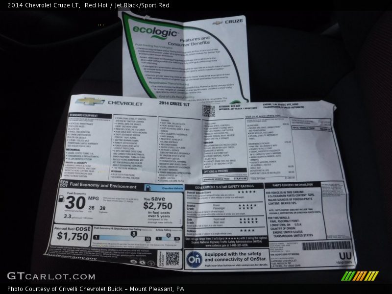 Red Hot / Jet Black/Sport Red 2014 Chevrolet Cruze LT