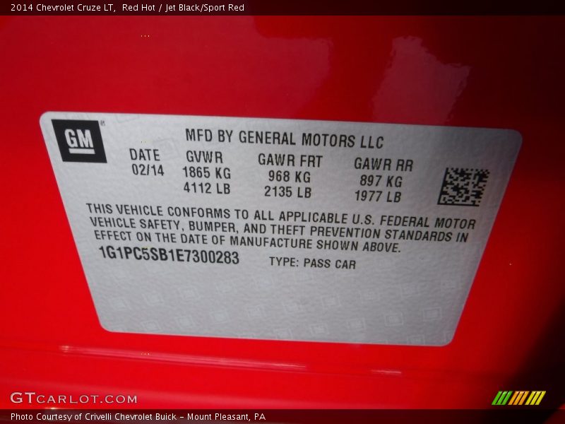 Red Hot / Jet Black/Sport Red 2014 Chevrolet Cruze LT