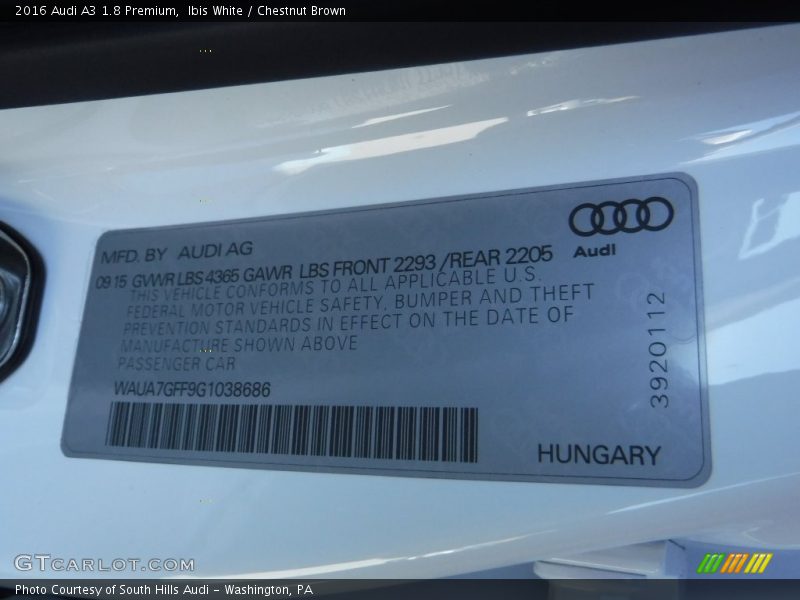 Ibis White / Chestnut Brown 2016 Audi A3 1.8 Premium