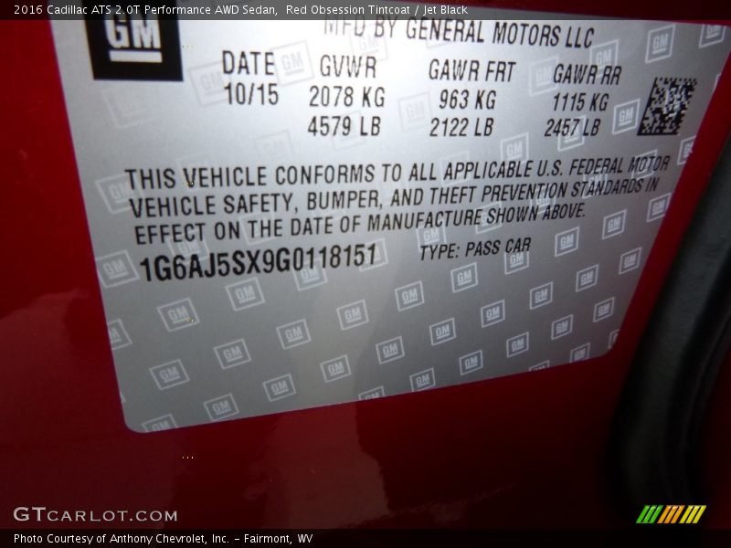 Red Obsession Tintcoat / Jet Black 2016 Cadillac ATS 2.0T Performance AWD Sedan