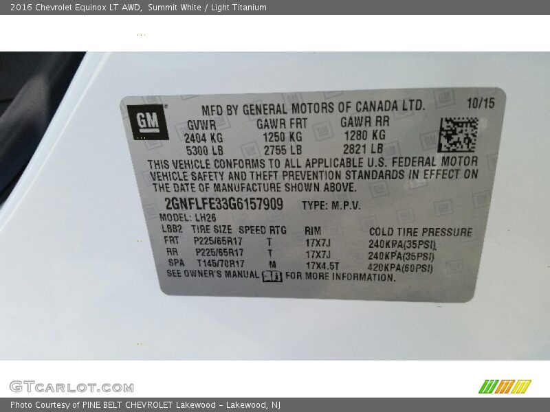 Summit White / Light Titanium 2016 Chevrolet Equinox LT AWD