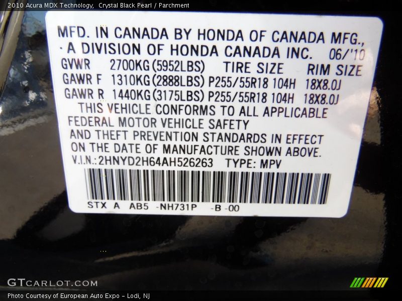 Crystal Black Pearl / Parchment 2010 Acura MDX Technology