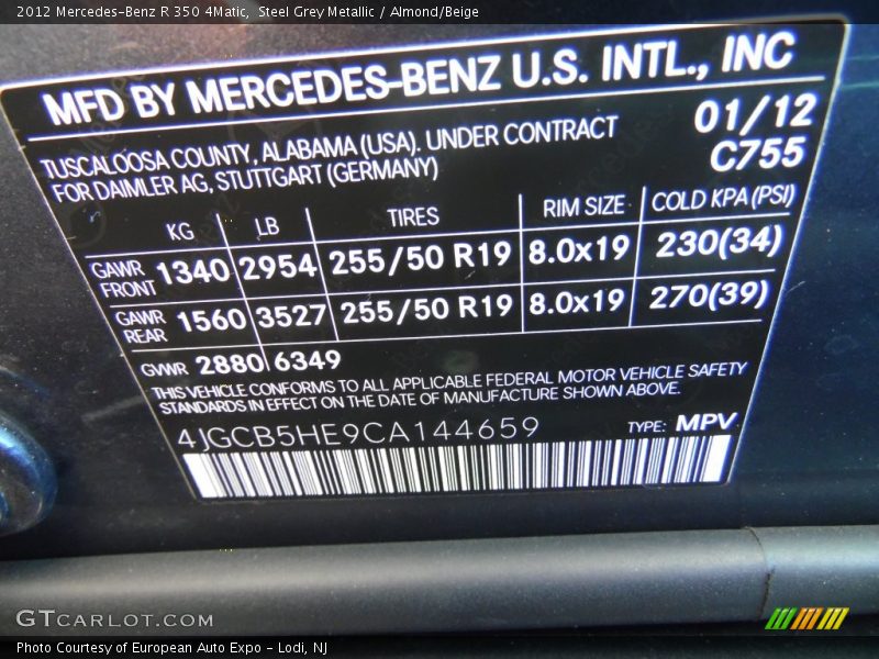 Steel Grey Metallic / Almond/Beige 2012 Mercedes-Benz R 350 4Matic
