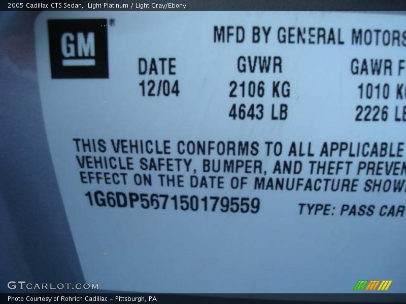 Light Platinum / Light Gray/Ebony 2005 Cadillac CTS Sedan