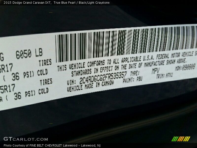 True Blue Pearl / Black/Light Graystone 2015 Dodge Grand Caravan SXT