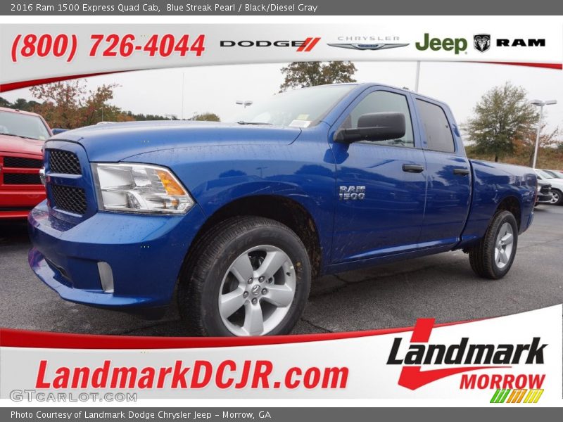 Blue Streak Pearl / Black/Diesel Gray 2016 Ram 1500 Express Quad Cab