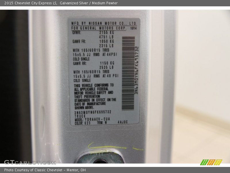 Galvanized Silver / Medium Pewter 2015 Chevrolet City Express LS