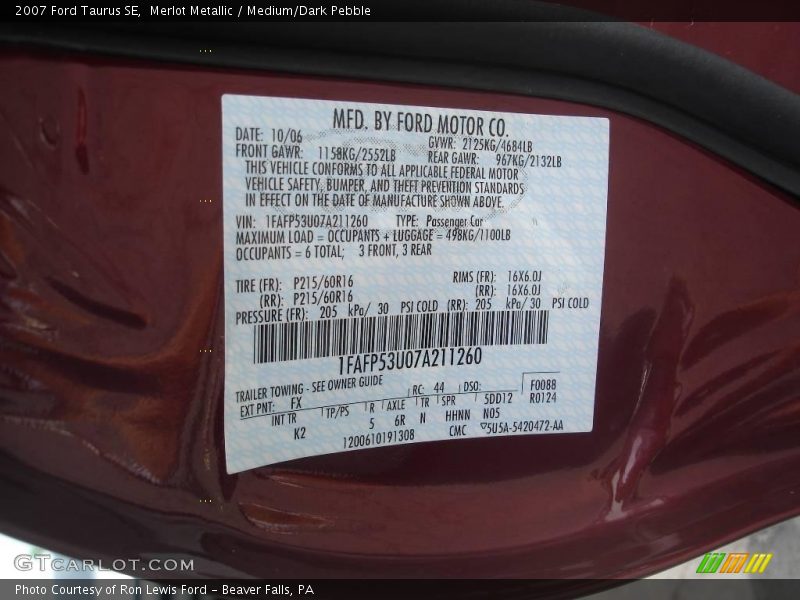 Merlot Metallic / Medium/Dark Pebble 2007 Ford Taurus SE