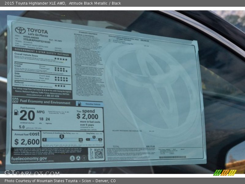 Attitude Black Metallic / Black 2015 Toyota Highlander XLE AWD