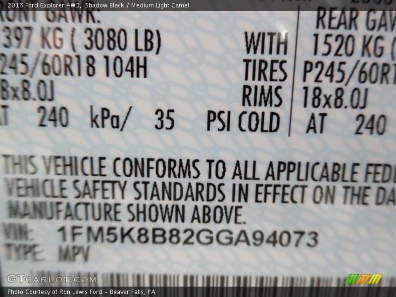 Shadow Black / Medium Light Camel 2016 Ford Explorer 4WD