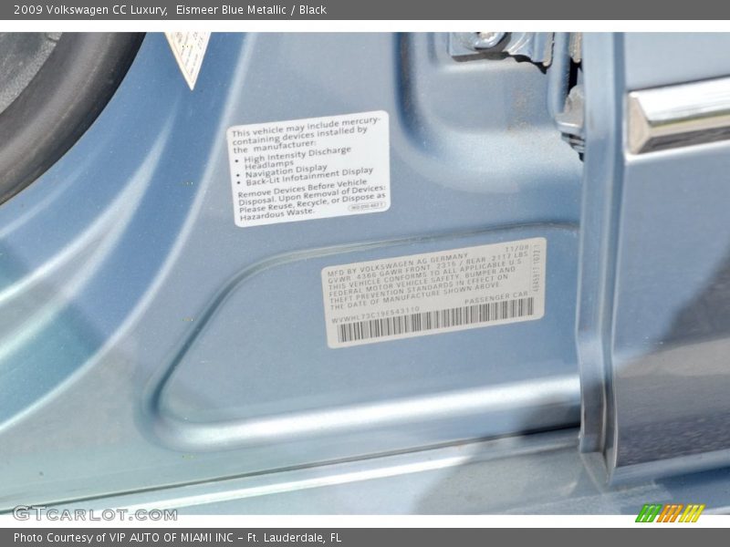 Eismeer Blue Metallic / Black 2009 Volkswagen CC Luxury
