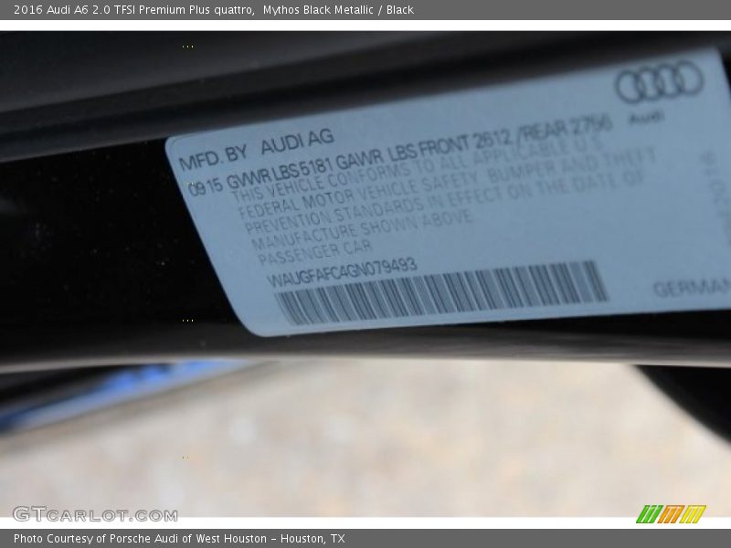 Mythos Black Metallic / Black 2016 Audi A6 2.0 TFSI Premium Plus quattro