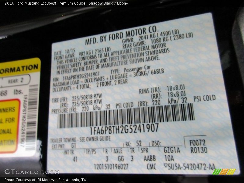 Shadow Black / Ebony 2016 Ford Mustang EcoBoost Premium Coupe