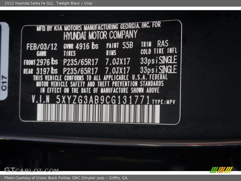 Twilight Black / Gray 2012 Hyundai Santa Fe GLS