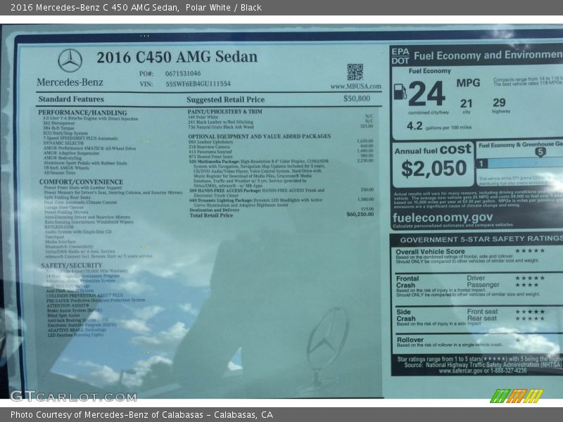Polar White / Black 2016 Mercedes-Benz C 450 AMG Sedan
