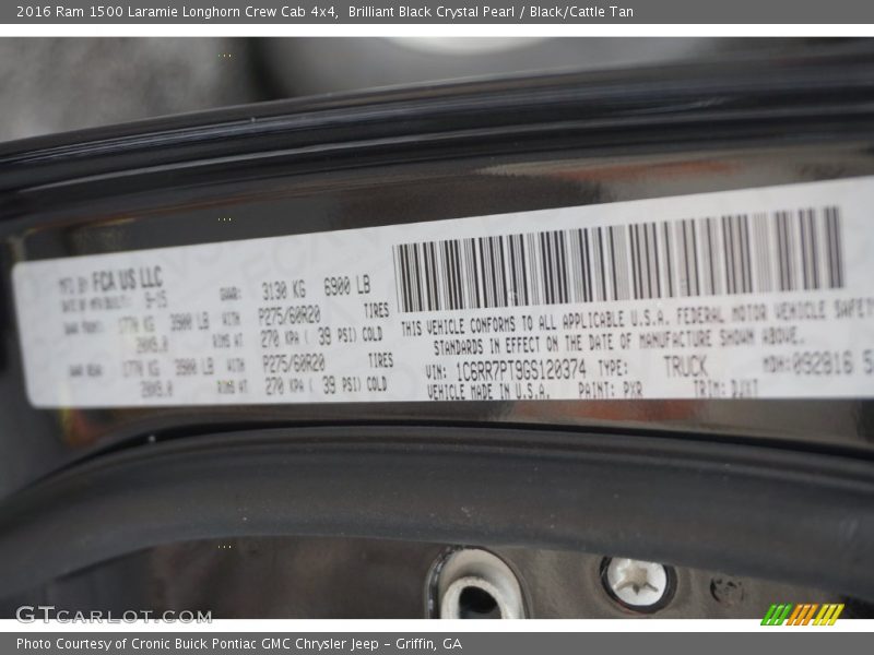 2016 1500 Laramie Longhorn Crew Cab 4x4 Brilliant Black Crystal Pearl Color Code PXR