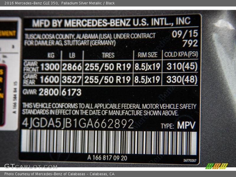Palladium Silver Metallic / Black 2016 Mercedes-Benz GLE 350