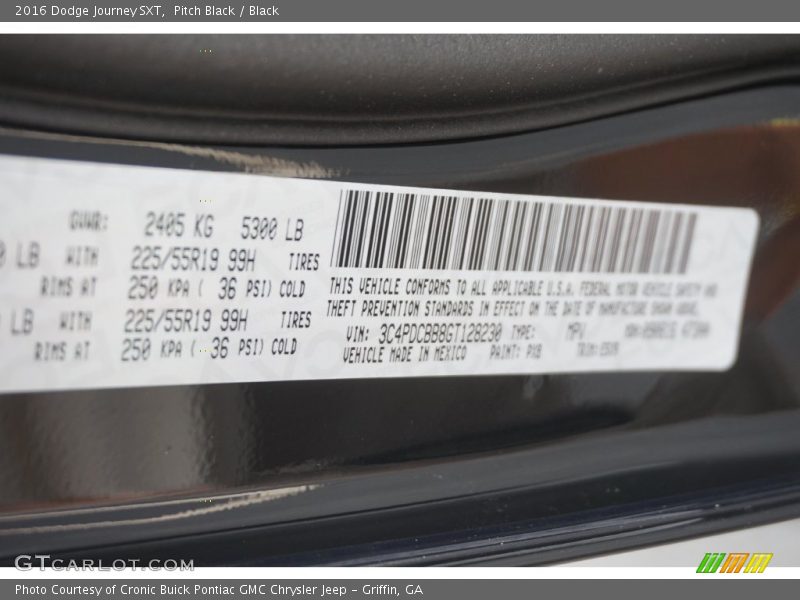 2016 Journey SXT Pitch Black Color Code PX8