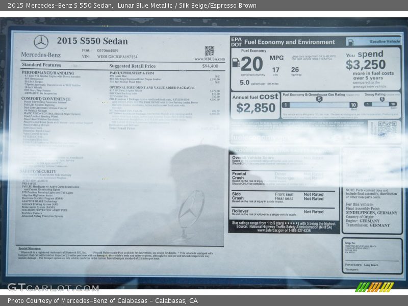 Lunar Blue Metallic / Silk Beige/Espresso Brown 2015 Mercedes-Benz S 550 Sedan