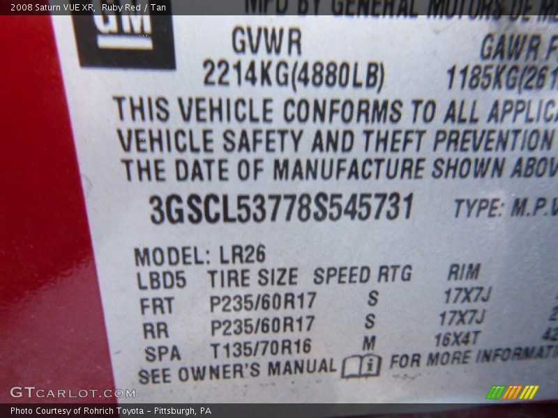 Ruby Red / Tan 2008 Saturn VUE XR