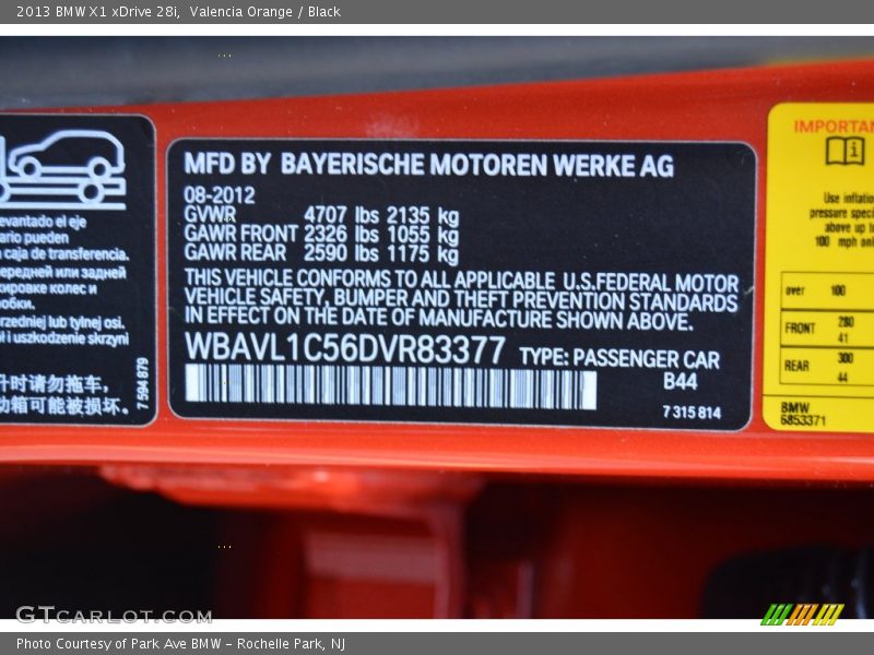 Valencia Orange / Black 2013 BMW X1 xDrive 28i