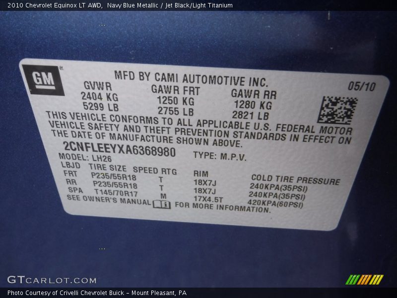 Navy Blue Metallic / Jet Black/Light Titanium 2010 Chevrolet Equinox LT AWD
