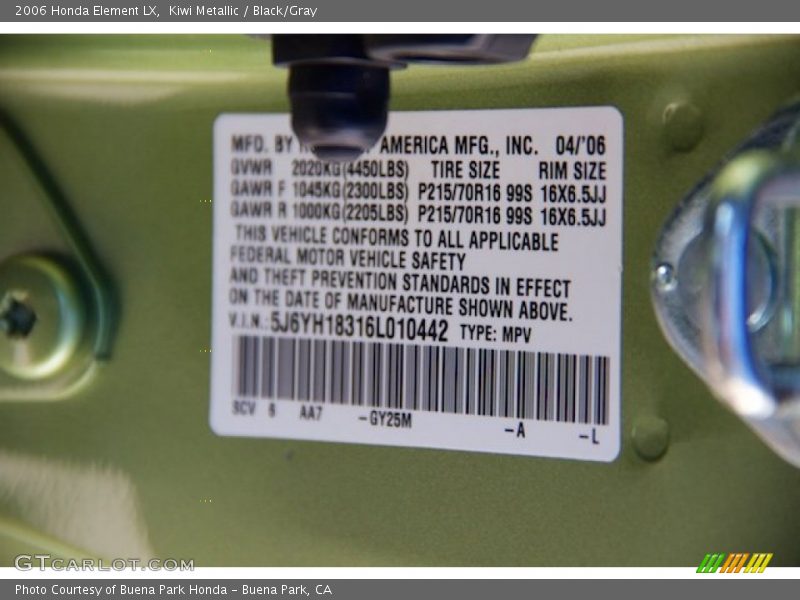2006 Element LX Kiwi Metallic Color Code GY25M