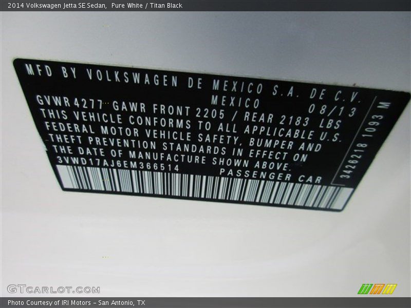 Pure White / Titan Black 2014 Volkswagen Jetta SE Sedan