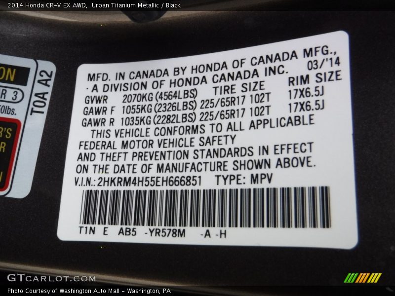 Urban Titanium Metallic / Black 2014 Honda CR-V EX AWD
